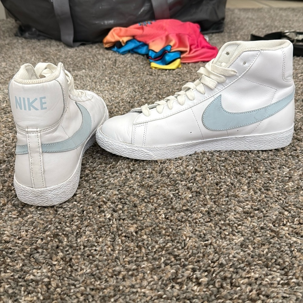 White & Blue Nike Blazers